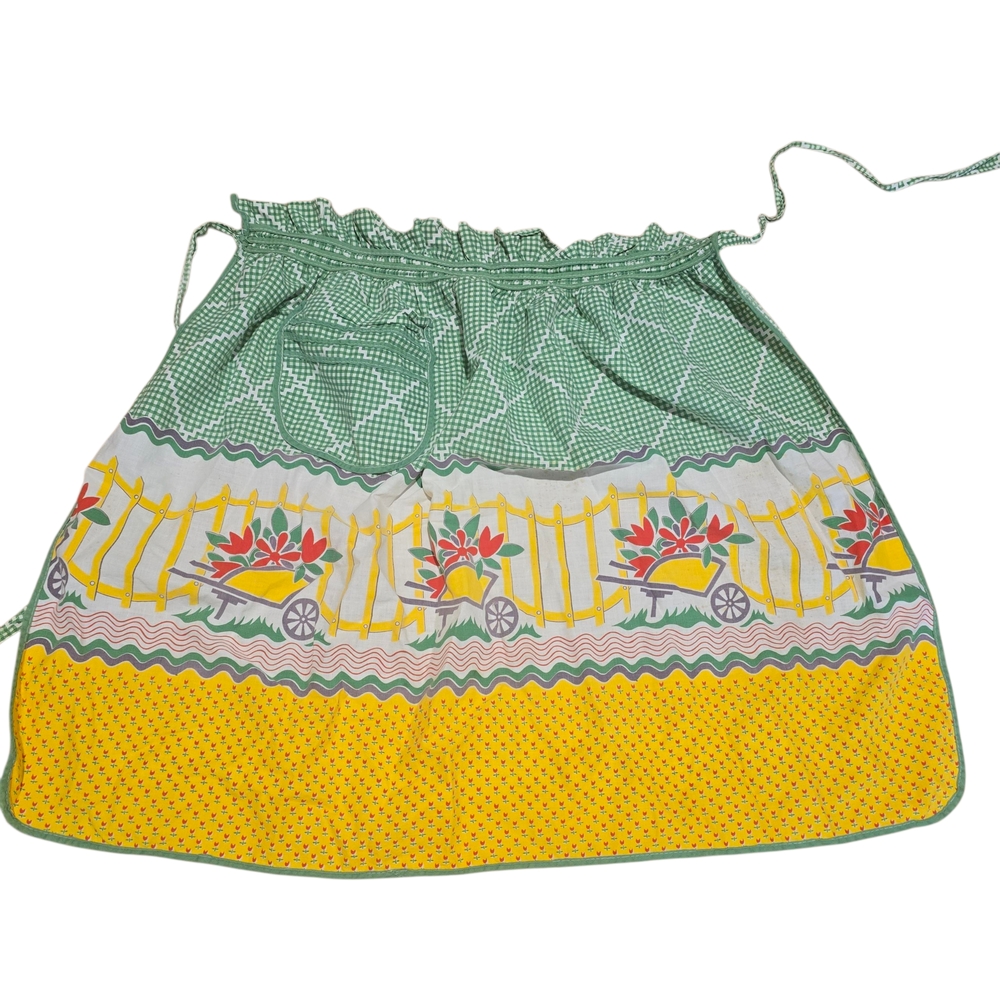 Vintage Floral Apron with Green and Yellow Accents